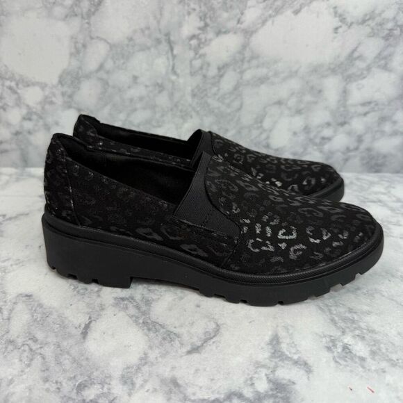 Clarks Black Leopard Print Loafers - Picture 7 of 8